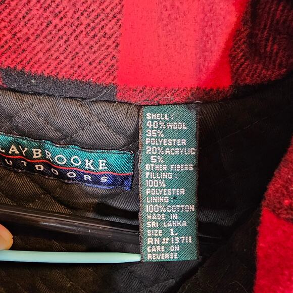 Vintage Claybrooke Outdoors Men's Size Large Wool Blend Red Buffalo Plaid Vest - Picture 4 of 6